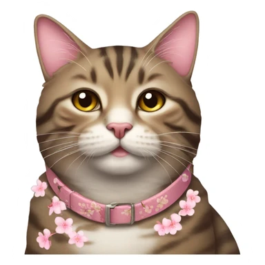 Chunky tabby cat with cherry blossom collar sticker
