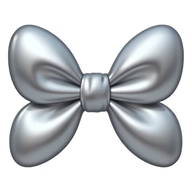 A cute bow emoji made of polished silver chrome, smooth rounded loops, glossy metallic surface, soft mirror reflections, subtle highlights, minimal and adorable proportions, iOS emoji style, centered composition, clean white background, soft studio lighting, no text, no outline, ultra high quality sticker