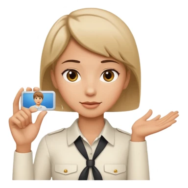 A young short-haired female tour guide wore a white shirt and showed everyone her license, which was horizontal. sticker