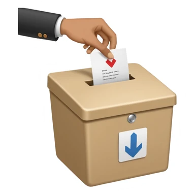 A neutral, generic symbolic image: A hand dropping a ballot paper into a simple, unmarked ballot box. on the ballot ‘Ja, aber’, ‘Nein, aber’,  sticker