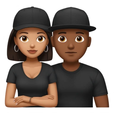 A picture of a tanned couple. the man is a Mexican man with tanned skin, with a bald hair cut wearing a SnapBack hat and a black shirt. the woman grinding on his lap has thick dark brown hair and with big naked boobs sticker