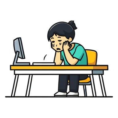 person sitting at a desk crying sticker