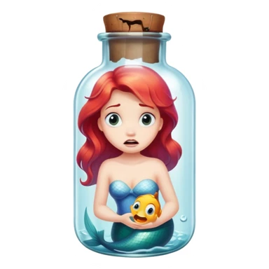 little mermaid in bottle, trapped in fear sticker