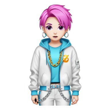  ghost-portrait-of-in-kpop-style,-wearing-flashy-streetwear-outfit,-colorful-dyed-hair,-confident-pose,-accessorized-with-chains- sticker