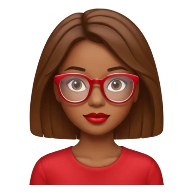 It creates a girl with brown skin, hair a little below her shoulders, just a little, pretty clear glasses, wearing red clothes and red lipstick. sticker