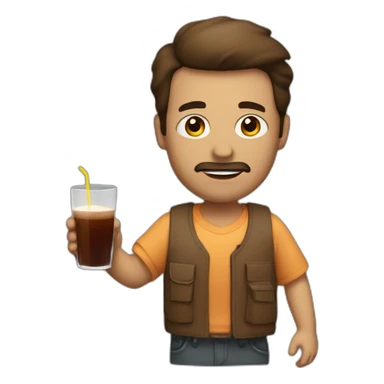 Road man whit a glass of brown juice sticker