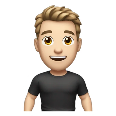 amazed Open with surprise mouth Pale skinned Fit Man With the biceps and dark brown hair in black shirt, gray sports shorts and white Sneakers sticker