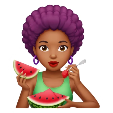 black girl eating watermelon and fried chicken with purple Kool-Aid sticker