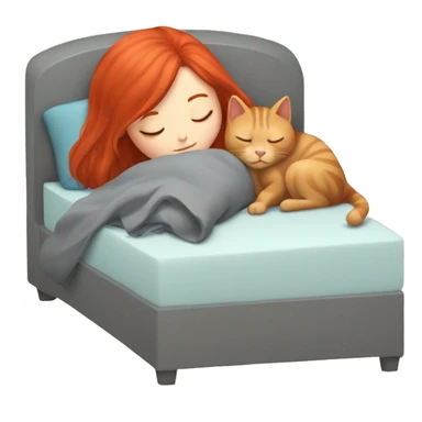 Girl with red hair sleeping next to a GRAY cat sticker