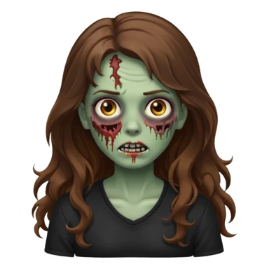Zombie girl with wavy long brown hair And black shirt emoji sticker