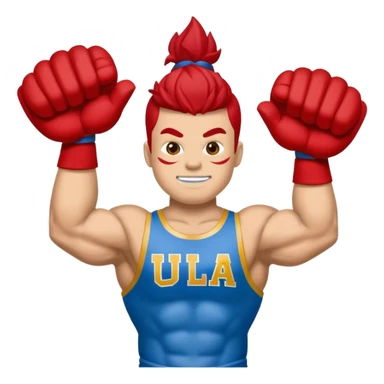 Can you create a emoji of threw Nebraska Cornhusker mascot sitting on top of the UCLA Bruin mascot sticker