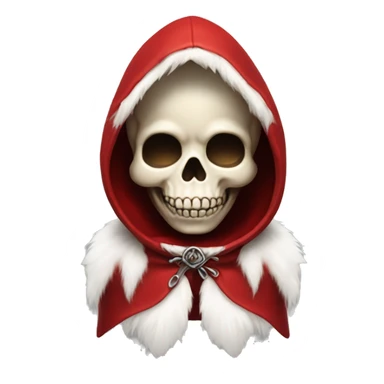 Cute, happy little skull wearing a red velvet hood with white fur trim. sticker