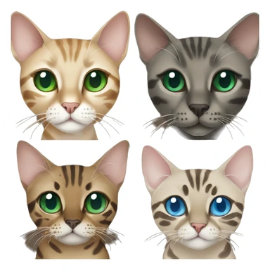 Seal Bengal cat with Blue eyes + charcoal Sepia bengal cat with Green eyes sit Next to each other  sticker