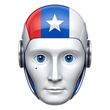 Robot head resembling Vladimir Putin with Russian flag elements sticker