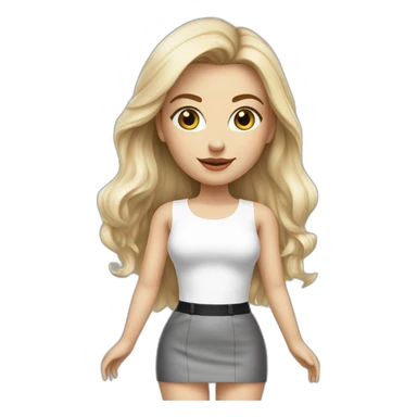 hyperrealist caucasian long blonde brown eyes woman white top gray tight mini skirt black high heels sticker