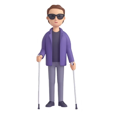 A blind person walking with a white cane, wearing sunglasses, outdoors, daytime. Focus on the cane and posture that indicates visual impairment. sticker