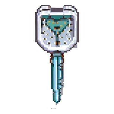 realistic lockpick, Minecraft-inspired, blocky, metallic sticker