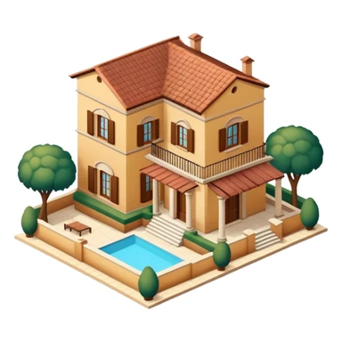 Italian Tuscan villa, isometric dollhouse-style, realistic sticker