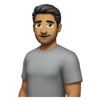 A head and shoulders shot of a 31 year old South Asian man, with short black hair, with none facial hair,   with brown eyes wearing a t-shirt. sticker