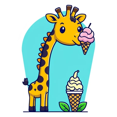 Giraffe eating ice cream with leaves on top sticker