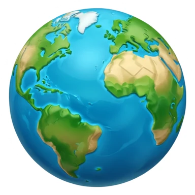 A 3D emoji in iOS emoji aesthetic style of planet Earth, showing blue oceans and green continents, soft glow effect, glossy surface, minimal white background, realistic Apple-style lighting sticker