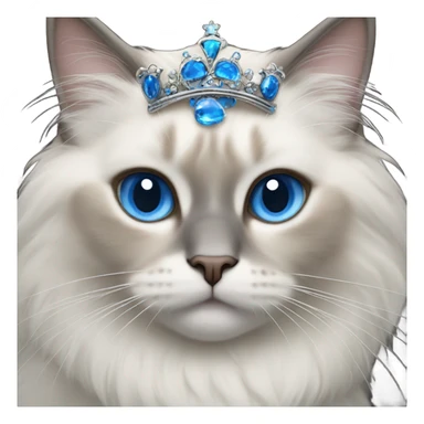 Realistic ragdoll cat with blue eyes wearing crown sticker