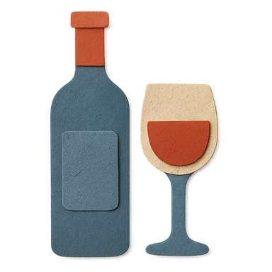 steel wine icon, regular wine glass with wine, paper craft style, no background sticker