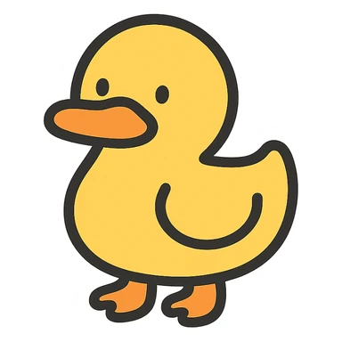 cute cartoon duck icon, rounded shapes, friendly expression, yellow beak, modern icon style sticker