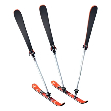 An icon featuring a pair of skis and ski poles in the foreground, set against a picturesque snow-covered slope. The background includes snowy peaks and evergreen trees, symbolizing the excitement and beauty of winter sports. Transparent background highlights the thrill of skiing and snowboarding. sticker