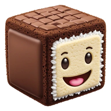 Cinematic Realistic Lamingtons Dessert Emoji, depicted as soft sponge squares coated in chocolate and coconut rendered with mouth‚Äêwatering detail and vibrant lighting. sticker