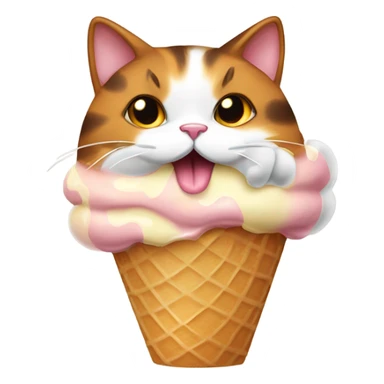 Fat calico cat eating ice cream cone sticker