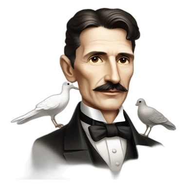 Nikola Tesla with a dove sticker
