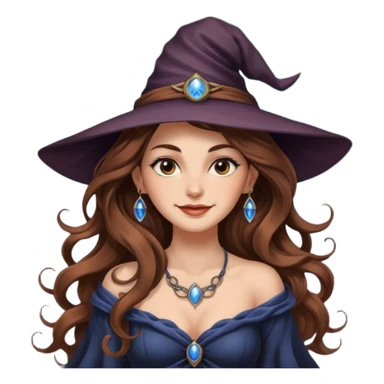 moon witch woman long wavy brown hair tattoos shoulder glance smirk sticker
