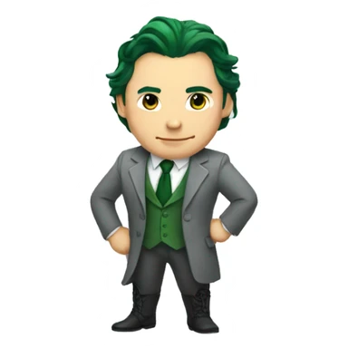 loki dressed in a grey suit and green tie sticker