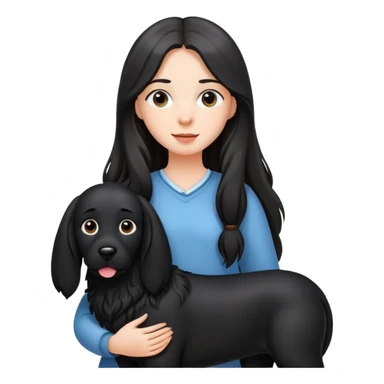 A long-haired girl is holding a big black dog with standing ears sticker