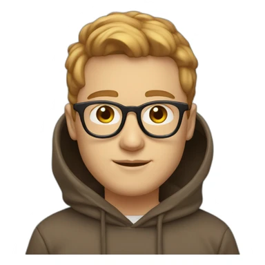 profile white male heart face light brown tapered hair with clear plastic glasses and hoodie sticker