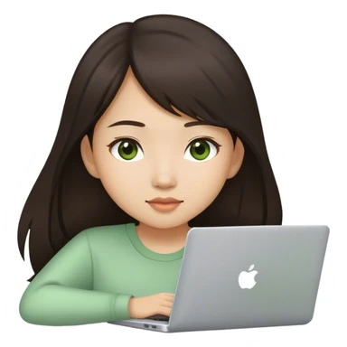 Long brunette Asian girl with light green laptop  sticker