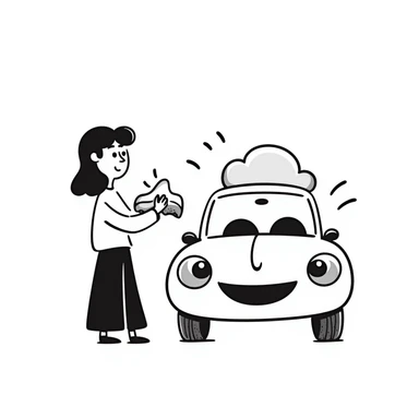 car wash scene with hand drawn doodle style sticker