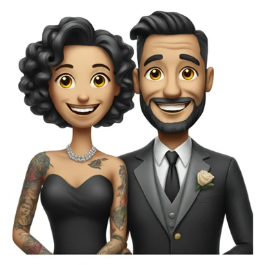 Hyper Realistic smiling tattooed couple in formal attire photo  sticker