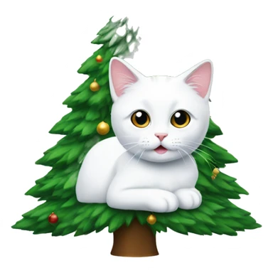 Christmas tree with a white cat under it sticker