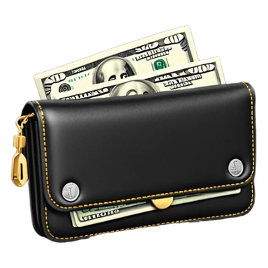 Rich emoji style black leather wallet with dollar bills, luxury money vibe, premium 3D emoji, ultra clean, high detail, no background
 sticker