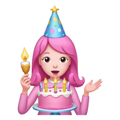 Princess Bubblegum from Adventure Time blowing on her birthday cake, cheerful, no text sticker