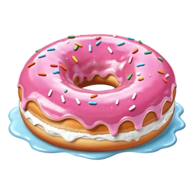 Pink donut with excessive amounts of white icing running down and through the hole of the donut, a waterfall of white icing. sticker