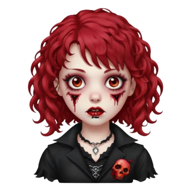 zombie girl red hair cacheado médio e franja, com piercing na boca(labret lateral), roupa gótica  sticker