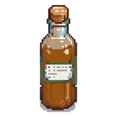 pixel art style, small bottle with label sticker