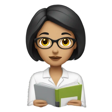 white woman with short black hair writing  a notebook sticker