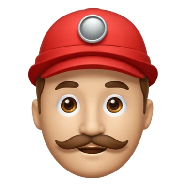 round emoji face with big brown mustache and red cap with white circle emblem, 3D emoji style, 1:1
 sticker