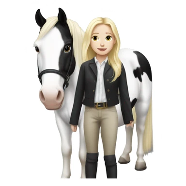 Black and white piebald horse with blonde girl on top  sticker