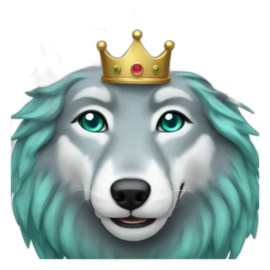 gray wolf with dark turquoise eyes with a golden crown sticker