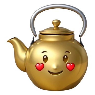 metallic Apple emoji style teapot with question mark on the body sticker